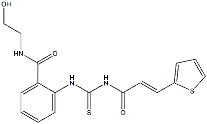 N-(2-hydroxyethyl)-2-[({[(E)-3-(2-thienyl)-2-propenoyl]amino}carbothioyl)amino]benzamide Struktur