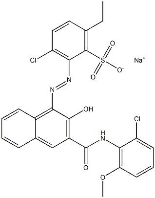 3-Chloro-6-ethyl-2-[[3-[[(2-chloro-6-methoxyphenyl)amino]carbonyl]-2-hydroxy-1-naphtyl]azo]benzenesulfonic acid sodium salt Struktur