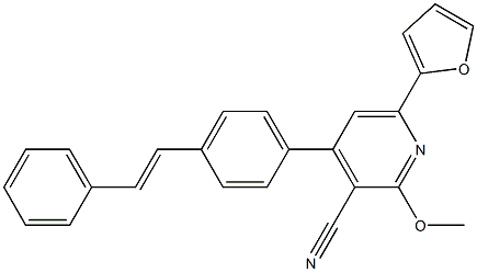 2-Methoxy-4-(4-styrylphenyl)-6-(2-furanyl)pyridine-3-carbonitrile Struktur
