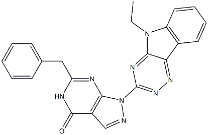 6-Benzyl-1-(5-ethyl-5H-1,2,4-triazino[5,6-b]indol-3-yl)-1H-pyrazolo[3,4-d]pyrimidin-4(5H)-one Struktur