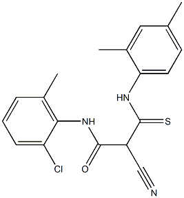 N1-(2-chloro-6-methylphenyl)-2-cyano-3-(2,4-dimethylanilino)-3-thioxopropanamide Struktur