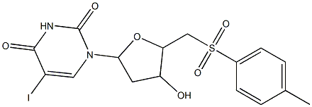 1-(4-hydroxy-5-{[(4-methylphenyl)sulfonyl]methyl}tetrahydrofuran-2-yl)-5-iodo-1,2,3,4-tetrahydropyrimidine-2,4-dione Struktur