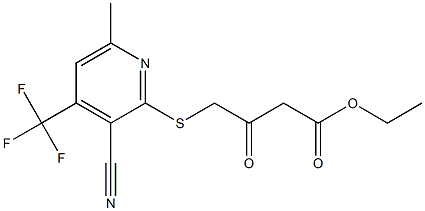 ethyl 4-{[3-cyano-6-methyl-4-(trifluoromethyl)-2-pyridinyl]sulfanyl}-3-oxobutanoate Struktur