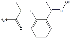 2-{2-[1-(hydroxyimino)propyl]phenoxy}propanamide Struktur