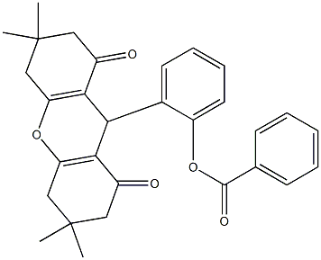 2-(3,3,6,6-tetramethyl-1,8-dioxo-2,3,4,5,6,7,8,9-octahydro-1H-xanthen-9-yl)phenyl benzoate Struktur