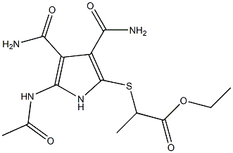 2-[Acetylamino]-5-[[1-(ethoxycarbonyl)ethyl]thio]-1H-pyrrole-3,4-dicarboxamide Struktur