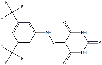 5-{2-[3,5-di(trifluoromethyl)phenyl]hydrazono}-2-thioxohexahydropyrimidine-4,6-dione Struktur