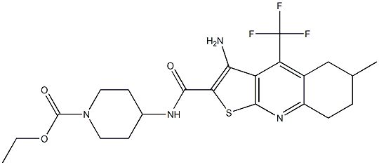 ethyl 4-({[3-amino-6-methyl-4-(trifluoromethyl)-5,6,7,8-tetrahydrothieno[2,3-b]quinolin-2-yl]carbonyl}amino)tetrahydro-1(2H)-pyridinecarboxylate Struktur