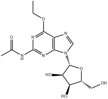 2-acetamido-6-ethoxy-9-(beta-D-ribofuranosyl)-9H-purine Struktur
