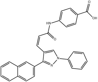 Benzoic acid, 4-[[(2Z)-3-[3-(2-naphthalenyl)-1-phenyl-1H-pyrazol-4-yl]-1-oxo-2-propen-1-yl]amino]- Struktur