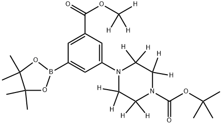 tert-butyl 4-(3-((methoxy-d3)carbonyl)-5-(4,4,5,5-tetramethyl-1,3,2-dioxaborolan-2-yl)phenyl)piperazine-1-carboxylate-2,2,3,3,5,5,6,6-d8 Structure