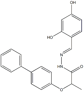 2-{[1,1'-biphenyl]-4-yloxy}-N'-[(1E)-(2,4-dihydroxyphenyl)methylidene]propanehydrazide Struktur