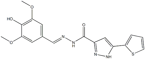 N'-[(1E)-(4-hydroxy-3,5-dimethoxyphenyl)methylidene]-5-(thiophen-2-yl)-1H-pyrazole-3-carbohydrazide Struktur