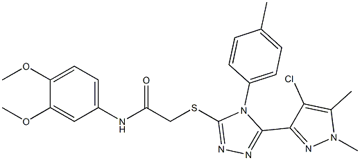 2-{[5-(4-chloro-1,5-dimethyl-1H-pyrazol-3-yl)-4-(4-methylphenyl)-4H-1,2,4-triazol-3-yl]sulfanyl}-N-(3,4-dimethoxyphenyl)acetamide Struktur
