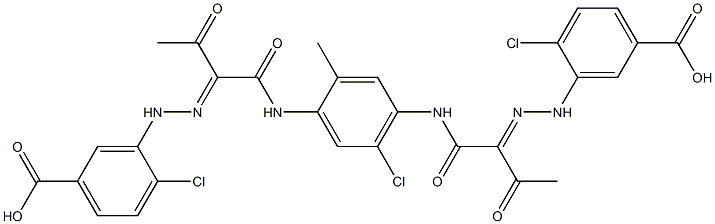 3-[(E)-2-[1-({4-[(2E)-2-[2-(5-carboxy-2-chlorophenyl)hydrazin-1-ylidene]-3-oxobutanamido]-5-chloro-2-methylphenyl}carbamoyl)-2-oxopropylidene]hydrazin-1-yl]-4-chlorobenzoic acid Struktur