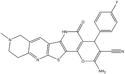 2-amino-4-(4-fluorophenyl)-9-methyl-5-oxo-5,6,8,9,10,11-hexahydro-4H-pyrano[2'',3'':4',5']pyrido[2',3':4,5]thieno[2,3-b][1,6]naphthyridine-3-carbonitrile Structure