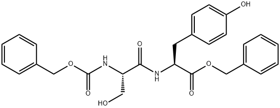 benzyl (2S)-2-[(2S)-2-{[(benzyloxy)carbonyl]amino}-3-hydroxypropanamido]-3-(4-hydroxyphenyl)propanoate Struktur