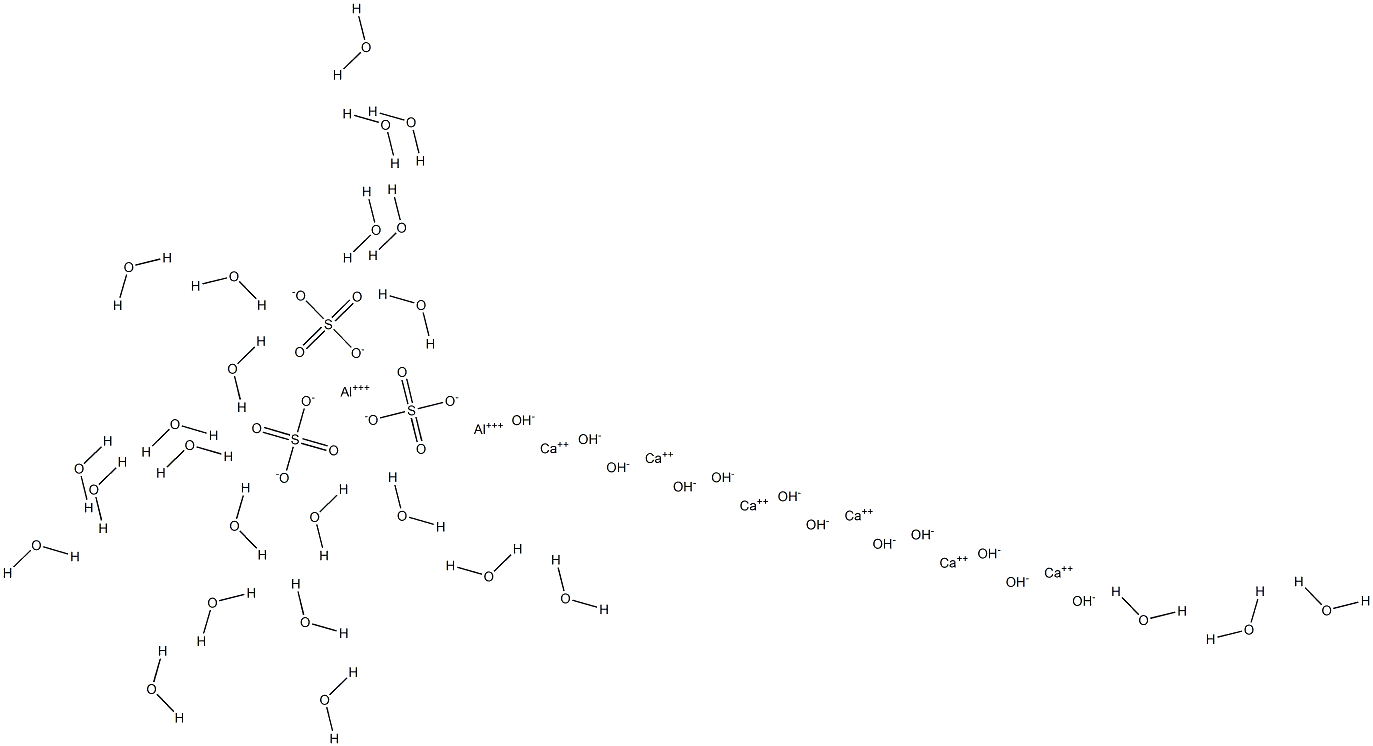 Hexacalcium dialuminum dodecahydroxide trisulfate hexacosahydrate Struktur