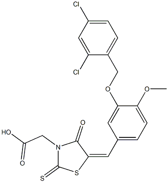 (5-{3-[(2,4-dichlorobenzyl)oxy]-4-methoxybenzylidene}-4-oxo-2-thioxo-1,3-thiazolidin-3-yl)acetic acid Struktur