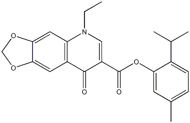 5-Ethyl-5,8-dihydro-8-oxo-1,3-dioxolo[4,5-g]quinoline-7-carboxylic acid 2-isopropyl-5-methylphenyl ester Struktur