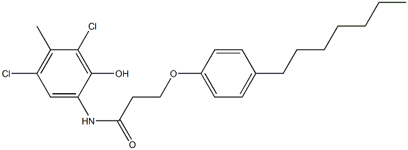 2-[3-(4-Heptylphenoxy)propanoylamino]-4,6-dichloro-5-methylphenol Struktur