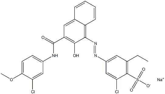 2-Chloro-6-ethyl-4-[[3-[[(3-chloro-4-methoxyphenyl)amino]carbonyl]-2-hydroxy-1-naphtyl]azo]benzenesulfonic acid sodium salt Struktur
