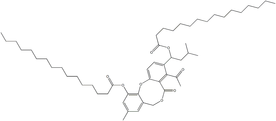 Hexadecanoic acid 4-acetyl-3-[1-(hexadecanoyloxy)-3-methylbutyl]-9-methyl-5-oxo-5H,7H-dibenzo[b,g][1,5]dioxocin-11-yl ester Struktur