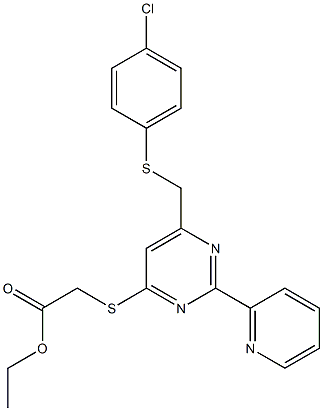ethyl 2-{[6-{[(4-chlorophenyl)sulfanyl]methyl}-2-(2-pyridinyl)-4-pyrimidinyl]sulfanyl}acetate Struktur