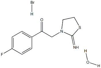 1-(4-fluorophenyl)-2-(2-imino-1,3-thiazolan-3-yl)ethan-1-one hydrobromidehydrate Struktur