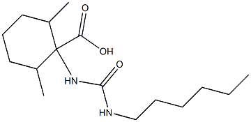 1-[(hexylcarbamoyl)amino]-2,6-dimethylcyclohexane-1-carboxylic acid Struktur