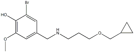2-bromo-4-({[3-(cyclopropylmethoxy)propyl]amino}methyl)-6-methoxyphenol Struktur