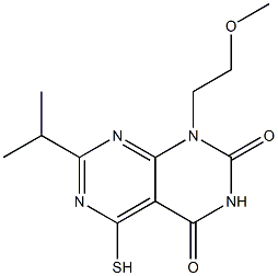 7-isopropyl-5-mercapto-1-(2-methoxyethyl)pyrimido[4,5-d]pyrimidine-2,4(1H,3H)-dione Struktur