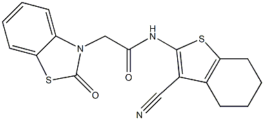 N-(3-cyano-4,5,6,7-tetrahydro-1-benzothien-2-yl)-2-(2-oxo-1,3-benzothiazol-3(2H)-yl)acetamide Struktur