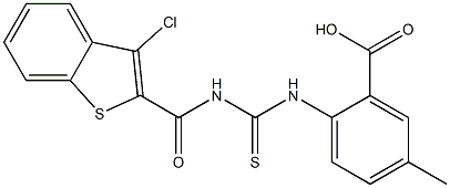 2-[({[(3-chloro-1-benzothien-2-yl)carbonyl]amino}carbothioyl)amino]-5-methylbenzoic acid Struktur