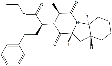 Ethyl (2S)-2-[(3S,5aS,9aR,10aS)-3-methyl-1,4-dioxoperhydropyrazino[1,2-a]indol-2-(1H)-yl]-4-phenylbutanoate Struktur
