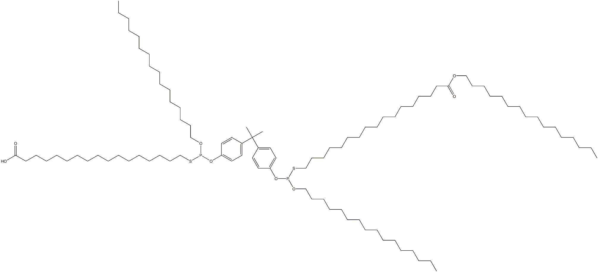17,17'-[[Isopropylidenebis(4,1-phenyleneoxy)]bis[(hexadecyloxy)phosphinediylthio]]bis(heptadecanoic acid hexadecyl) ester Struktur