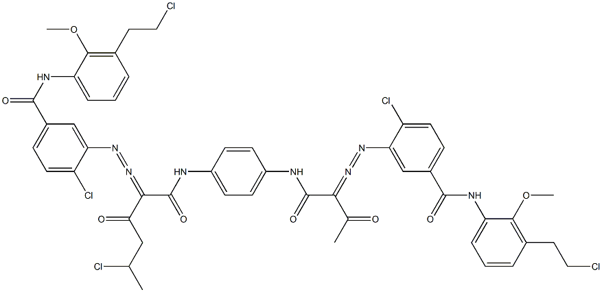 3,3'-[2-(1-Chloroethyl)-1,4-phenylenebis[iminocarbonyl(acetylmethylene)azo]]bis[N-[3-(2-chloroethyl)-2-methoxyphenyl]-4-chlorobenzamide] Struktur
