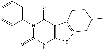 1,2,5,6,7,8-Hexahydro-3-phenyl-7-methyl-2-thioxo[1]benzothieno[2,3-d]pyrimidin-4(3H)-one Struktur