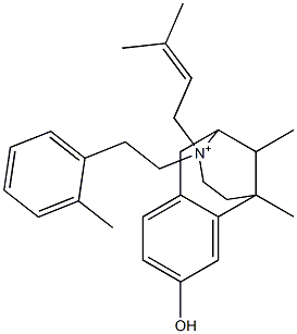 1,2,3,4,5,6-Hexahydro-8-hydroxy-3-(2-o-tolylethyl)-3-(3-methyl-2-butenyl)-6,11-dimethyl-2,6-methano-3-benzazocin-3-ium Struktur