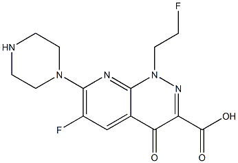 6-Fluoro-1-(2-fluoroethyl)-7-piperazino-1,4-dihydro-4-oxopyrido[2,3-c]pyridazine-3-carboxylic acid Struktur