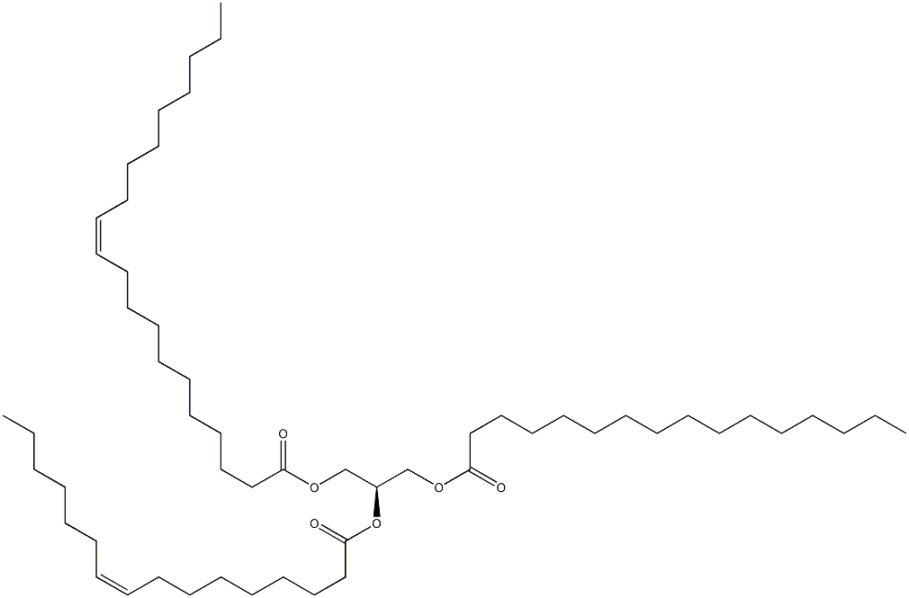 1-hexadecanoyl-2-(9Z-hexadecenoyl)-3-(11Z-eicosenoyl)-sn-glycerol Struktur