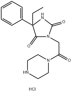 5-ETHYL-3-(2-OXO-2-PIPERAZIN-1-YLETHYL)-5-PHENYLIMIDAZOLIDINE-2,4-DIONE HYDROCHLORIDE Struktur