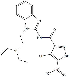 4-chloro-N-{1-[2-(diethylamino)ethyl]-1H-benzimidazol-2-yl}-5-nitro-1H-pyrazole-3-carboxamide Struktur