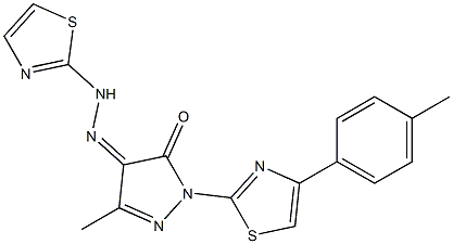 3-methyl-1-[4-(4-methylphenyl)-1,3-thiazol-2-yl]-1H-pyrazole-4,5-dione 4-[N-(1,3-thiazol-2-yl)hydrazone] Struktur