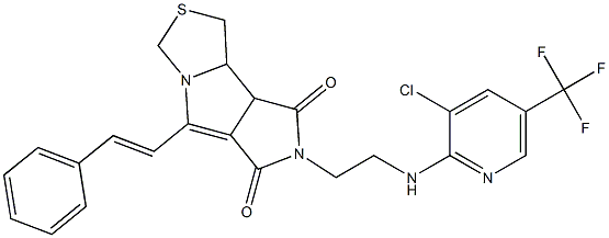 7-(2-{[3-chloro-5-(trifluoromethyl)-2-pyridinyl]amino}ethyl)-5-[(E)-2-phenylethenyl]tetrahydropyrrolo[3',4':3,4]pyrrolo[1,2-c][1,3]thiazole-6,8(1H,7H)-dione Struktur