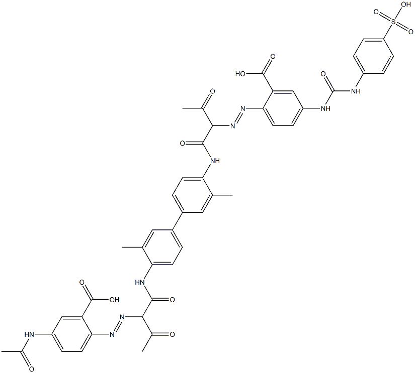 2-[[1-[[[4'-[[2-[[4-(Acetylamino)-2-carboxyphenyl]azo]-1,3-dioxobutyl]amino]-3,3'-dimethyl-1,1'-biphenyl-4-yl]amino]carbonyl]-2-oxopropyl]azo]-5-[[[(4-sulfophenyl)amino]carbonyl]amino]benzoic acid Struktur