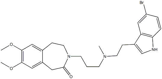 2,3-Dihydro-7,8-dimethoxy-3-[3-[N-[2-(5-bromo-1H-indol-3-yl)ethyl]-N-methylamino]propyl]-1H-3-benzazepin-4(5H)-one Struktur