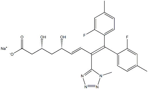 (3R,5S,6E)-9,9-Bis(2-fluoro-4-methylphenyl)-3,5-dihydroxy-8-(1-methyl-1H-tetrazol-5-yl)-6,8-nonadienoic acid sodium salt Struktur