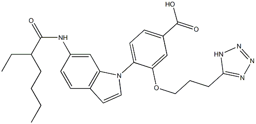 4-[6-(2-Ethylhexanoylamino)-1H-indol-1-yl]-3-[3-(1H-tetrazol-5-yl)propyloxy]benzoic acid Struktur