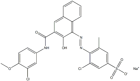 3-Chloro-5-methyl-4-[[3-[[(3-chloro-4-methoxyphenyl)amino]carbonyl]-2-hydroxy-1-naphtyl]azo]benzenesulfonic acid sodium salt Struktur